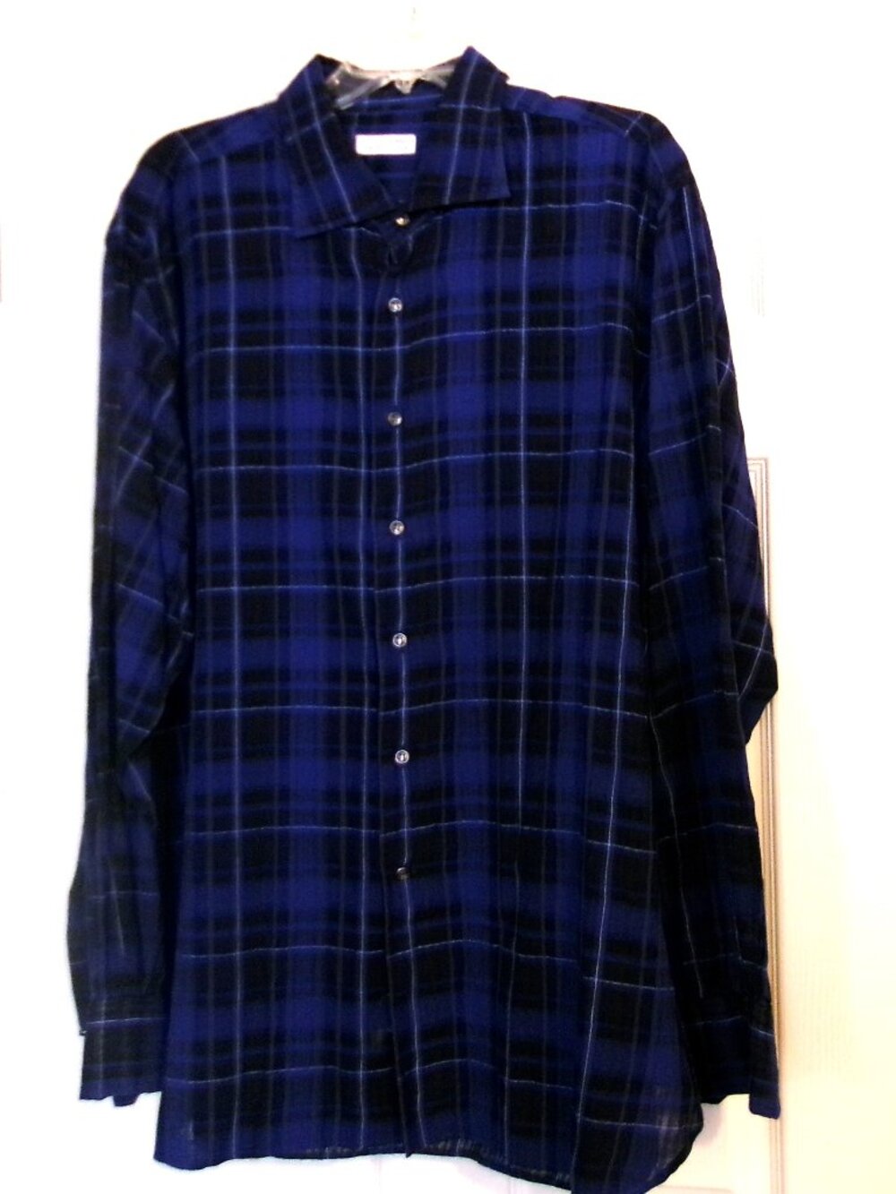 ORIAN Linen Blue Plaid Long Sleeve Shirt (Made in Italy)  Size XXL